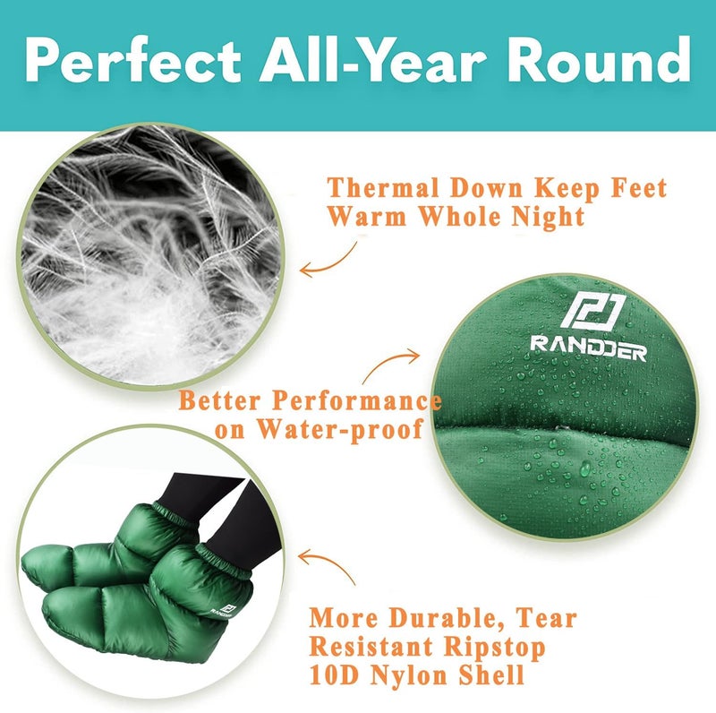 RANDDER Down Booties Warm Socks 10D Nylon Ultralight Sleeping Sock for Camp, Backpacking, Camping Sleeping Bag Tent Down Slippers Foot Warmer (R02) - Image 4